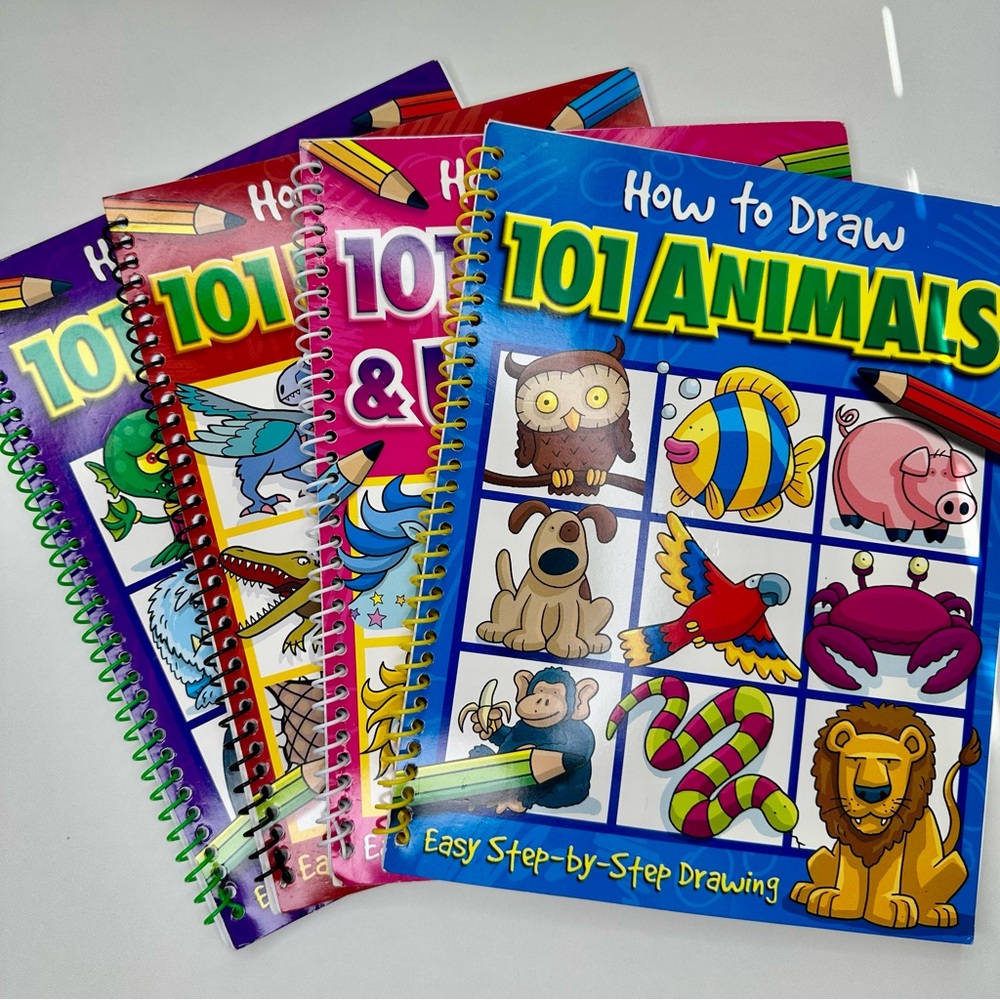 Bundle of 4 How To Draw 101 Children’s Books, Animals, Unicorns, Monsters, Dinos